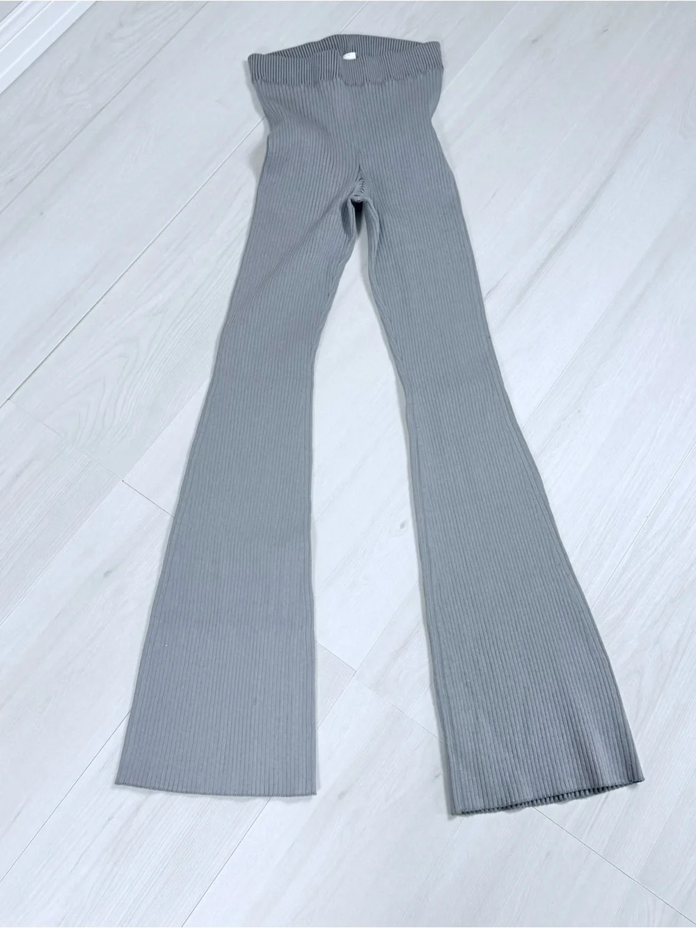 ALO Yoga Ribbed Flare Knit Pants in Slate Gray